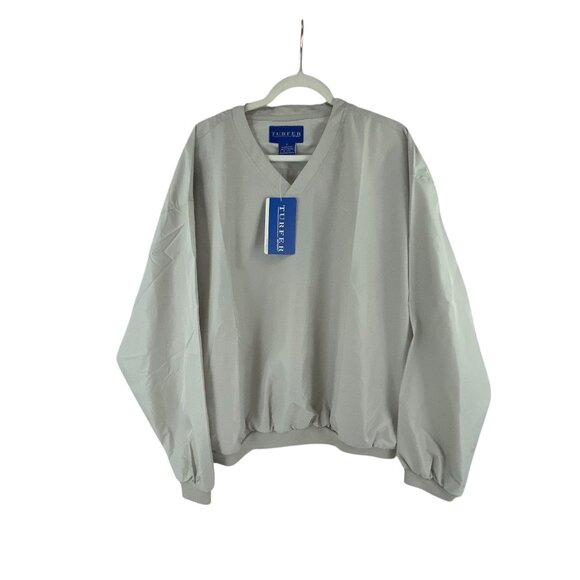 Turfer Sport Mens XL V-Neck Windbreaker Pullover Jacket Light Gray Sporty Casual - Picture 1 of 9